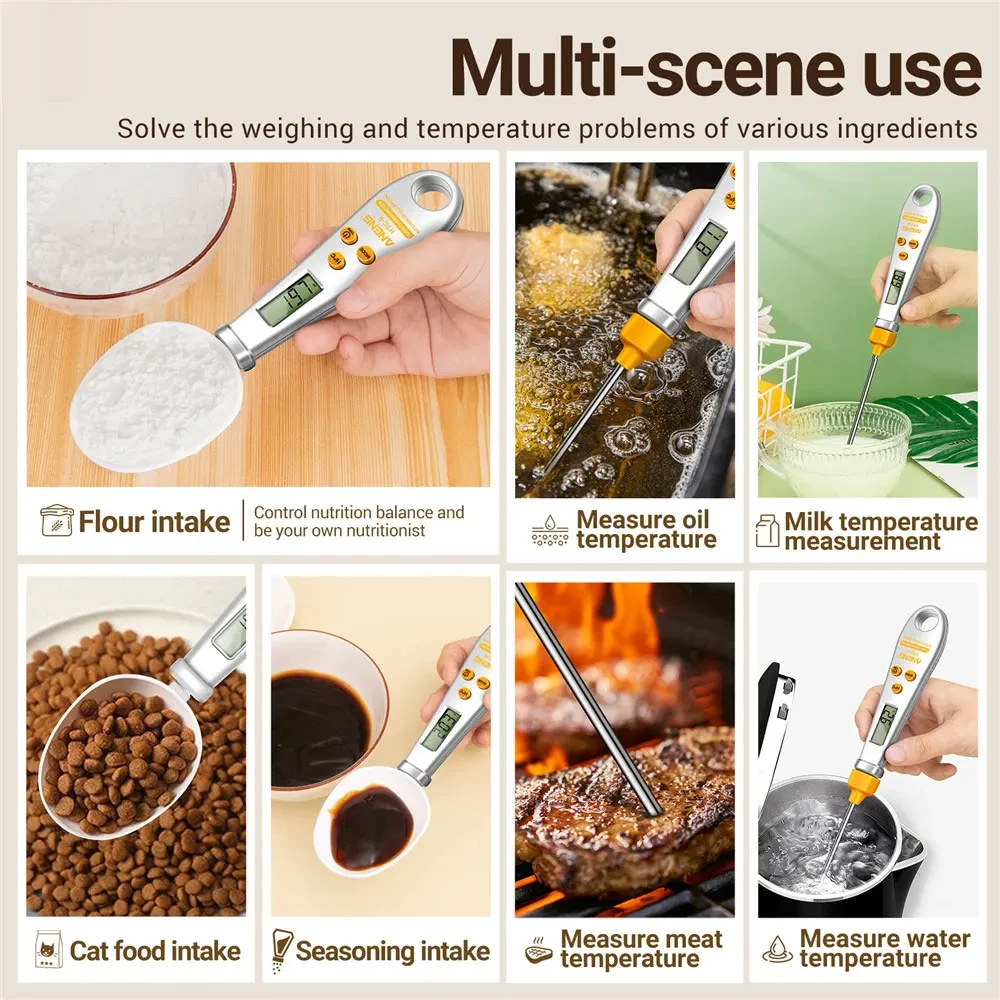 2 in 1 electronic kitchen scale LED display digital weight food flour milk coffee scale mini thermometer kitchen tool scale