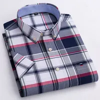 Camisa clásica de manga corta para hombre, camisa 100% de algodón Oxford, informal, suave, a cuadros, a rayas, de negocios, ajustada, talla grande 7XL, 6XL