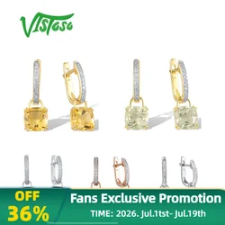 VISTOSO Pure 14K 585 Gold Earrings For Women Sparkling Diamond Limpid Prasiolite Citrine Sky Blue Topaz Classical Fine Jewelry