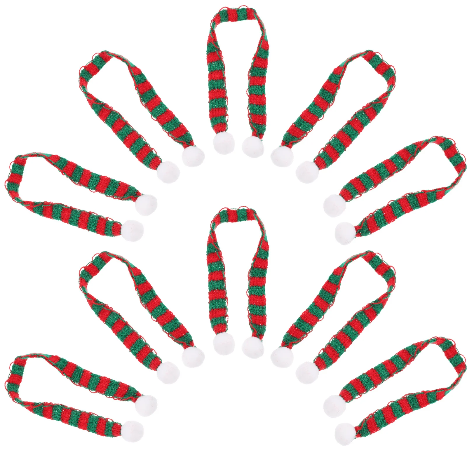 

10Pcs Knitted Scarf Christmas Mini Striped Red Green Neckwear Decoration for Bottle Small Snowman Home Festival Gathering