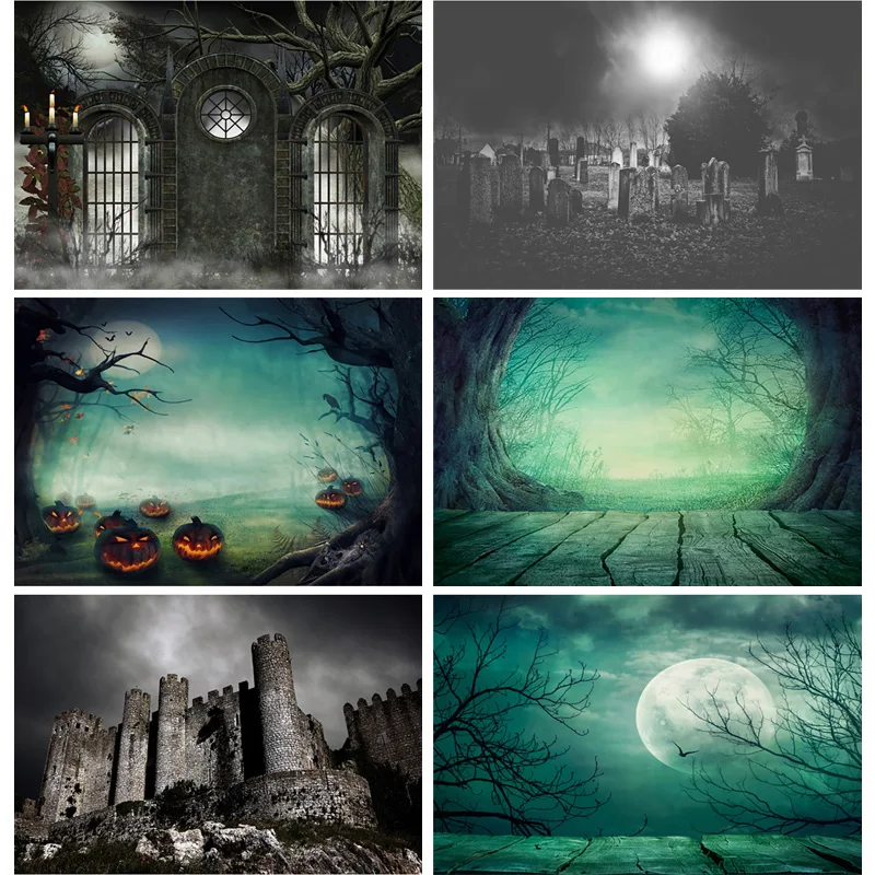 Halloween Backdrop Castle Pumpkin Lantern Moon Photography Background For Photo Studio Props 1911CXZM-53