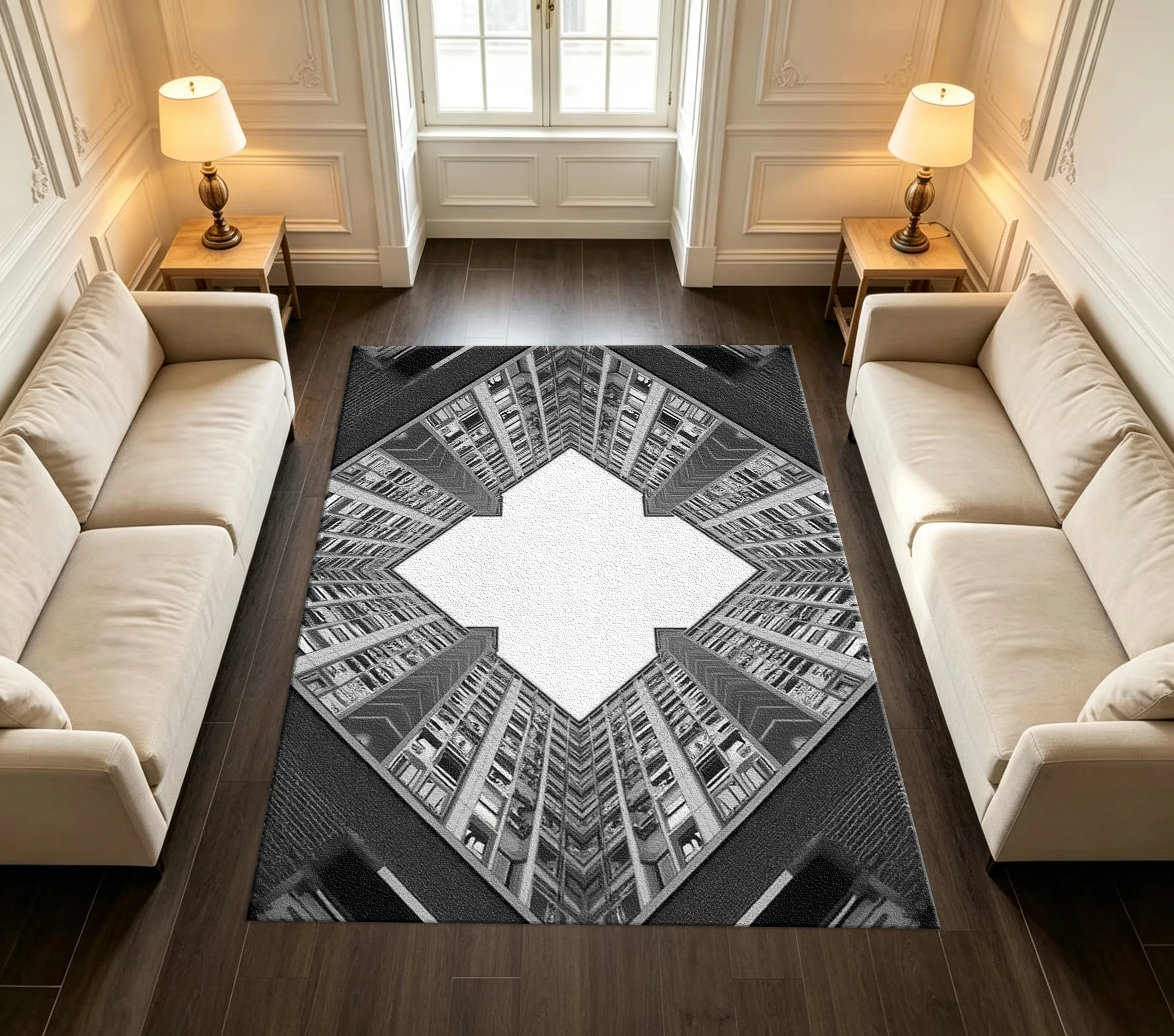 3D Illusion Architectural Perspective Carpet Floor Mat for Living Room Home Decoration