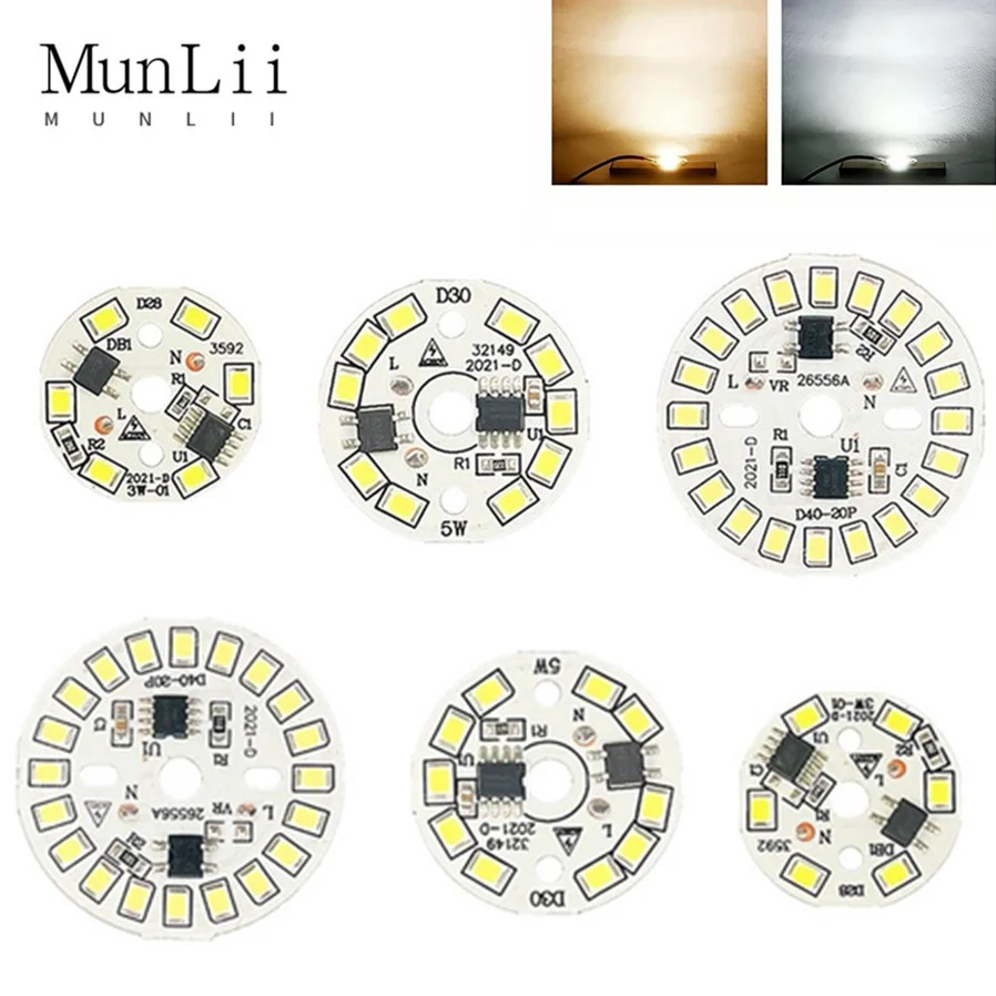 MunLii LED Chip for Lamp Bulb AC220V-240V  3W 5W 7W 9W 12W SMD 2835 Round Light Beads Bulb Chip Lighting Spotlight 90 Lumen/W