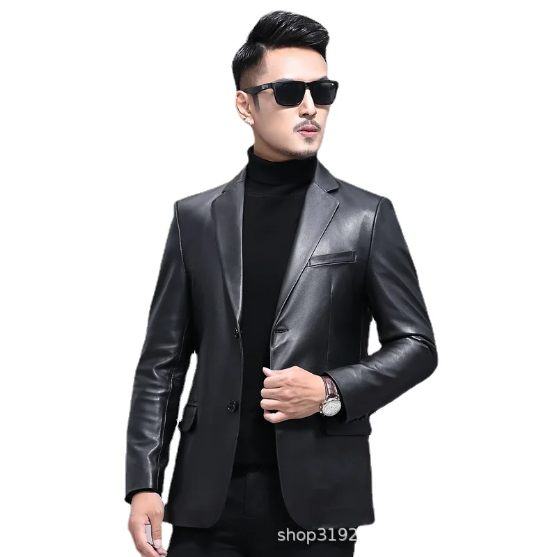 Natural Genuine Leather Men\'s Sheepskin Light Leather Suit Jacket Slim Fit Spring and Autumn New leather jacket men jacket