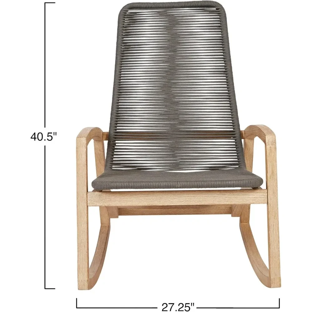 Cadeira de balanço interna/externa em madeira de teca e corda tecida, cinza |