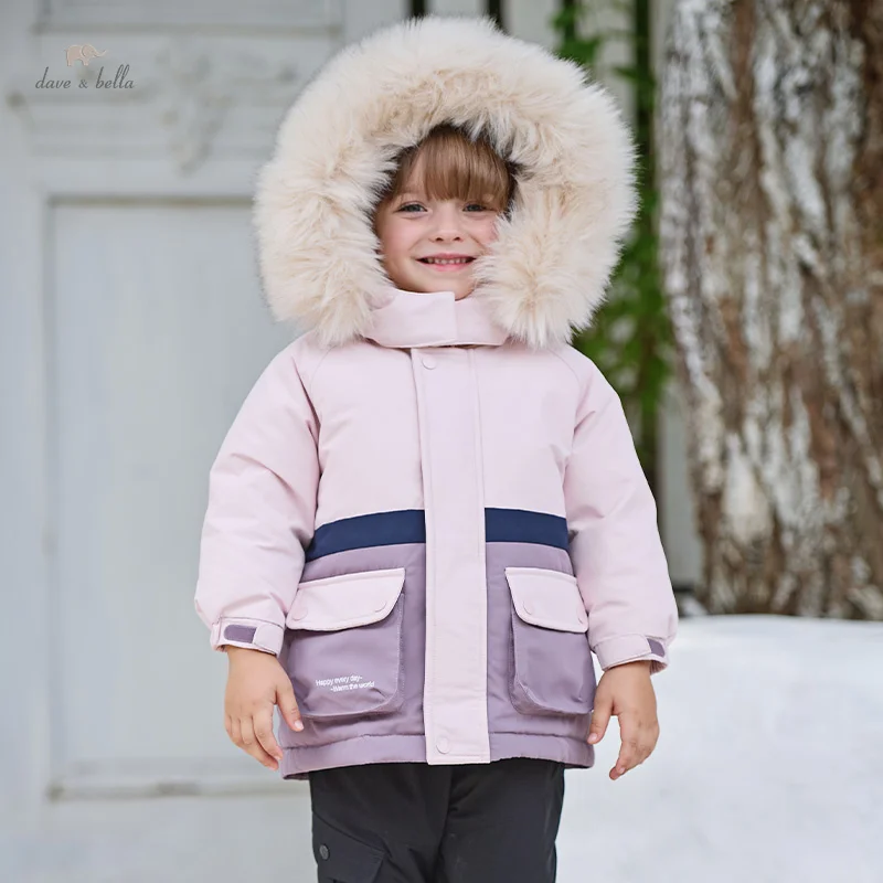 Dave Bella Winter Boys Coat Baby Fur Collar Hooded Cotton Thicken Warm Jacket For Children's Coat For Boys DBM16057-B