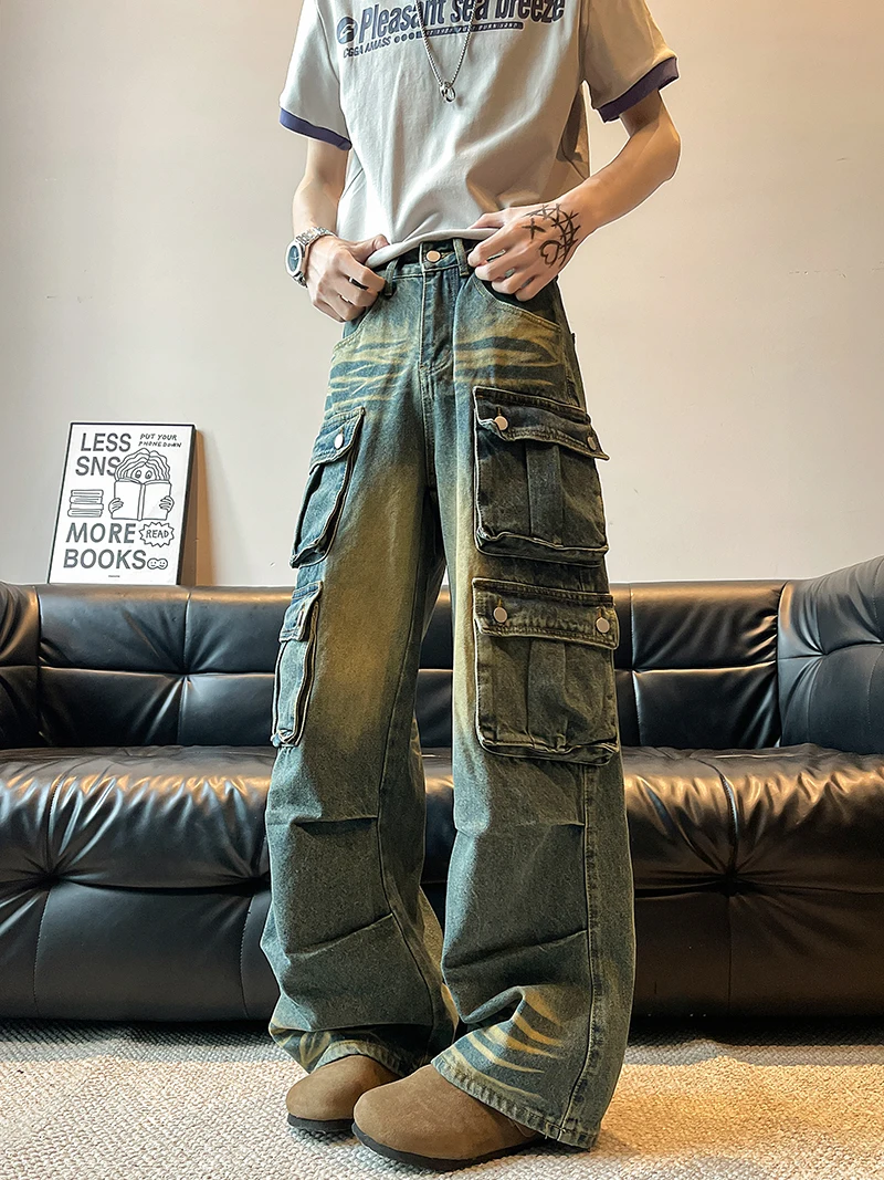 

Мужские джинсы в стиле ретро American Desert Sle, весенне-осенние модные свободные широкие длинные брюки Haome в стиле хип-хоп