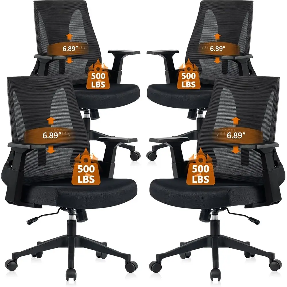 

Heavy Duty 500lbs Ergonomic Mesh Office Chair with Adjustable Lumbar Support for Big and Tall, Wide Seat, 4-Pack, Black