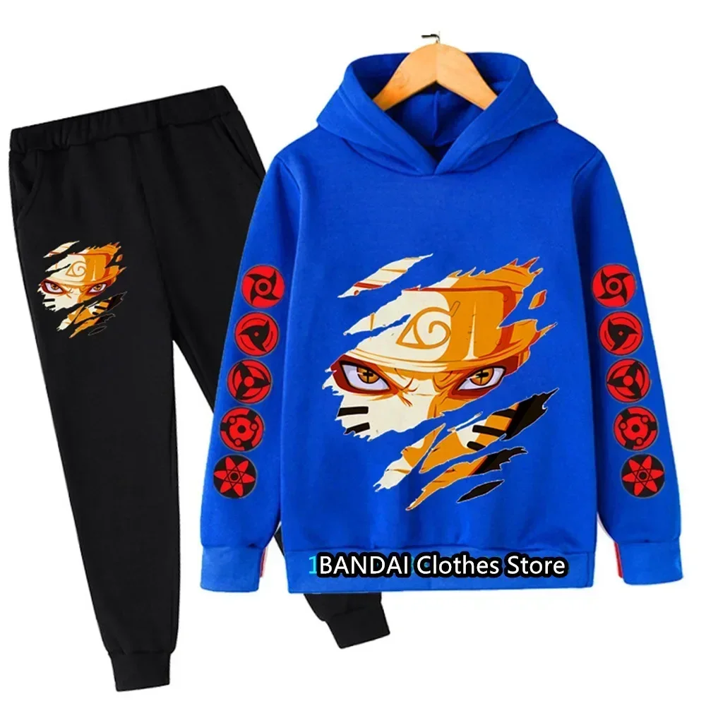 Fashion Japanese Anime Naruto Hoodie Set Kids Clothes Boys Girls Clothing Children's Sports suit Autumn Hoodie Pants 2-piece set