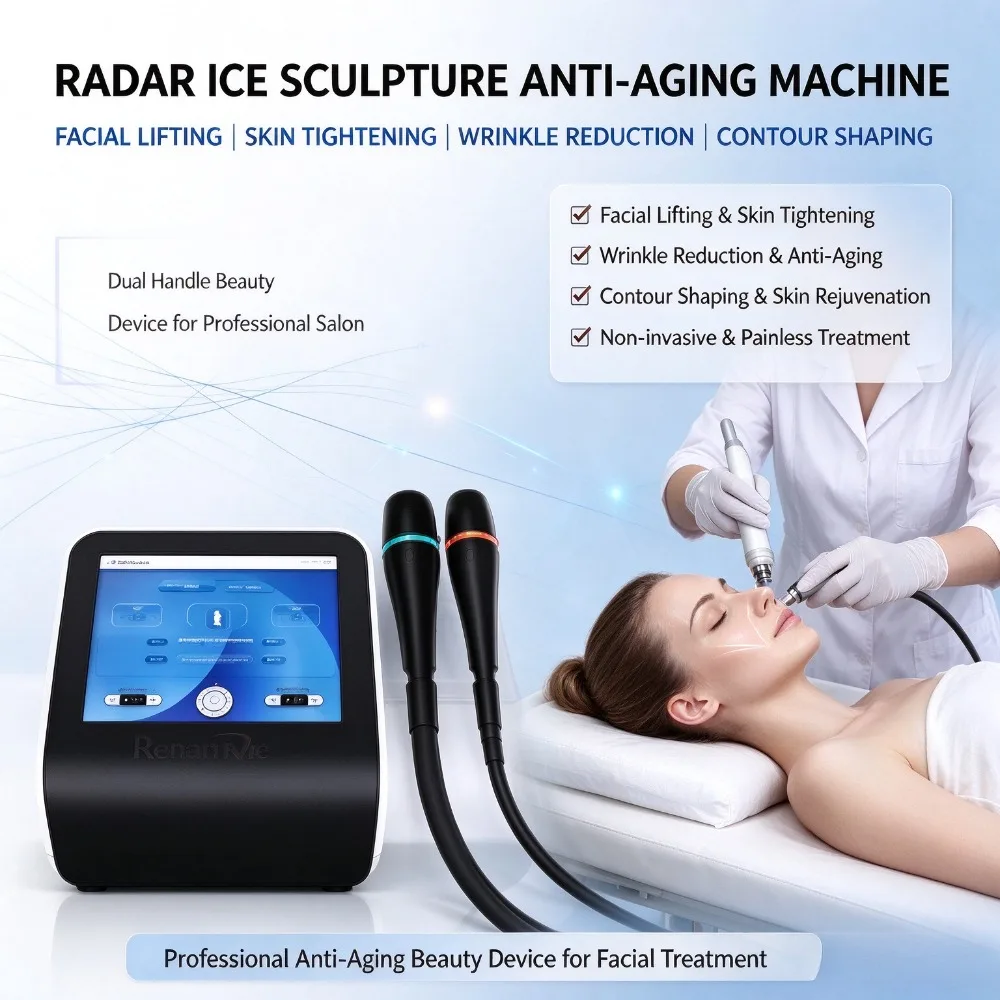 Dual Handle Radar Ice Sculpture Beauty Machine, Anti Aging Skin Lifting & Facial Contouring Equipment
