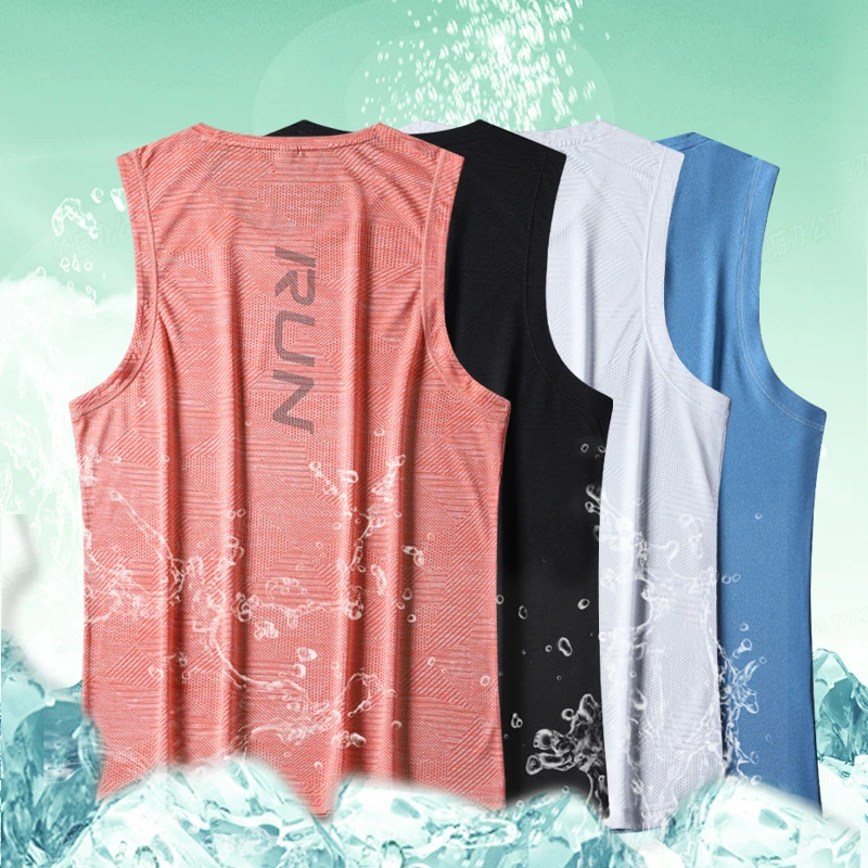 Men Quick Dry Sports Tank Top IRUN Print Sleeveless T‑Shirt Breathable Mesh Gym Fitness Running Vest Summer Loose Athletic Singl