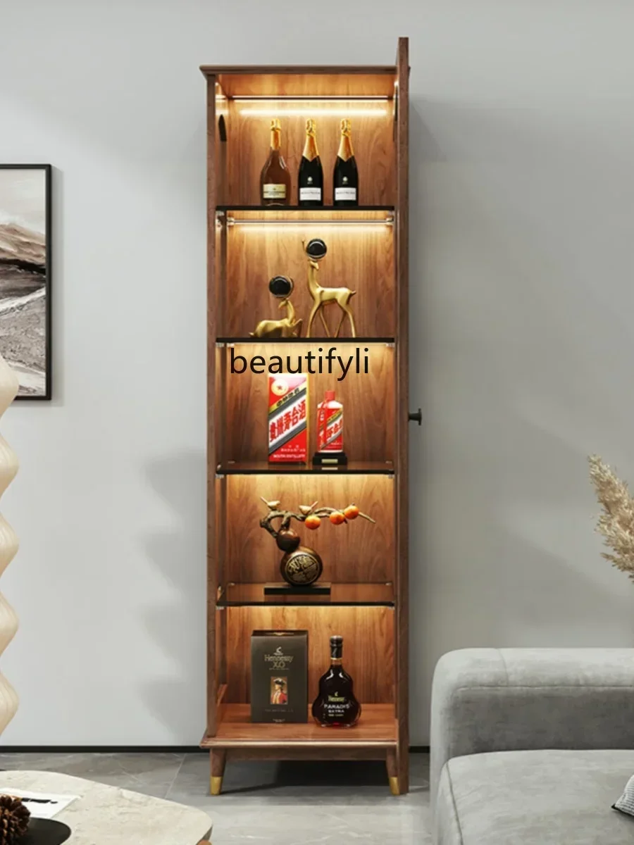 

1184North America Black Walnut Wooden Liquor Cabinet Solid Wood Bookcase Display Cabinet Glass Multi-Functional Side Cabinet