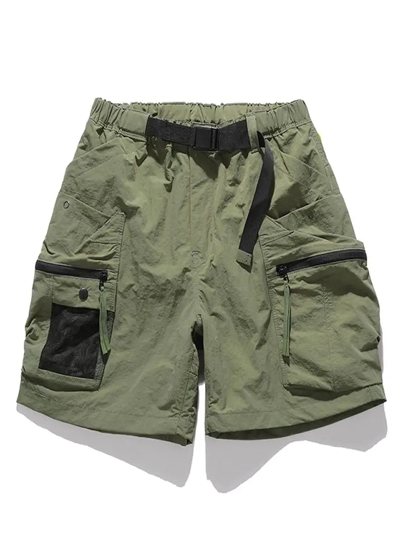 Outdoor Men's Casual Shorts Adjustable Sporty Leisure Pants Large Pocket Four-Quartered Cotton Workwear Mid-Waist Straight Leg