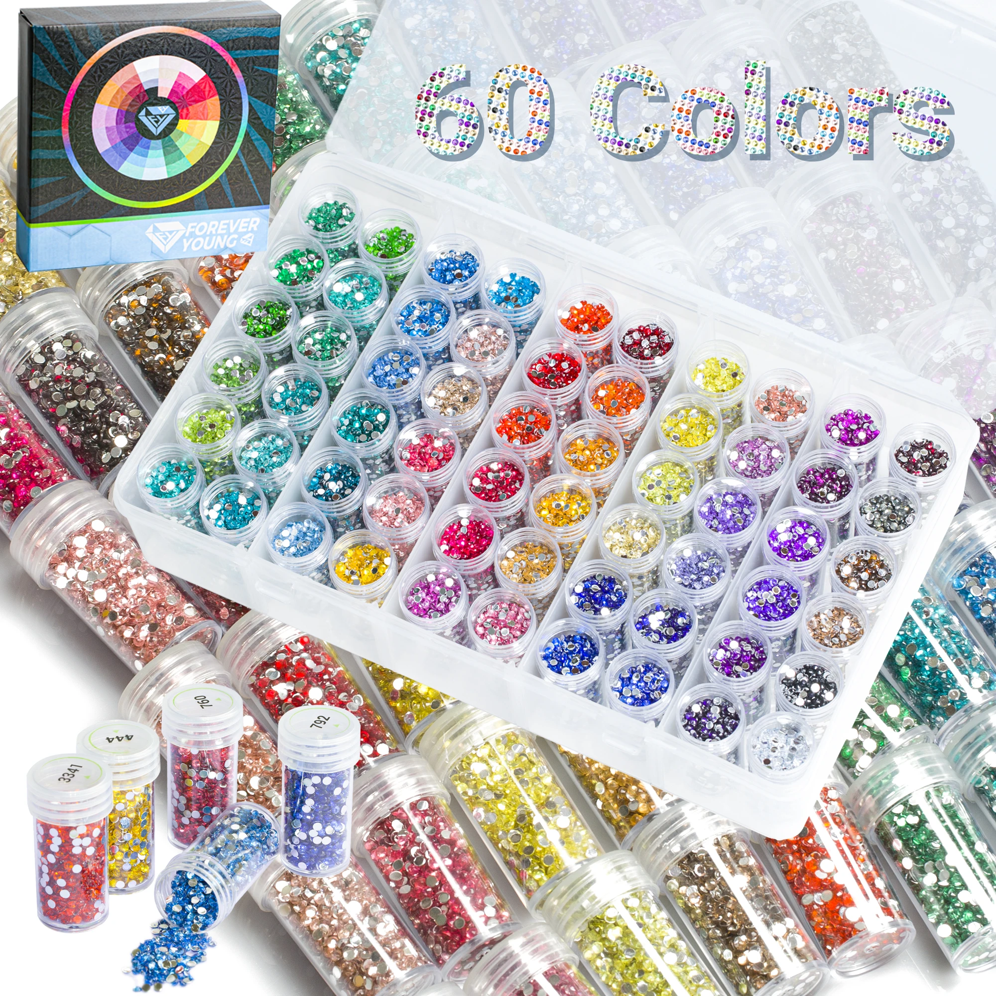 5D Diamond Painting Kit Crystal Round Diamond Drills 2.8mm 60 Colors 1500PCS with Storage Box - Accessories for Crafts