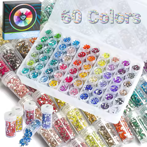 5D Diamond Painting Kit Crystal round Diamond Drills 2.8mm 60 Colors 1500PCS with Storage Box - Accessories for Crafts