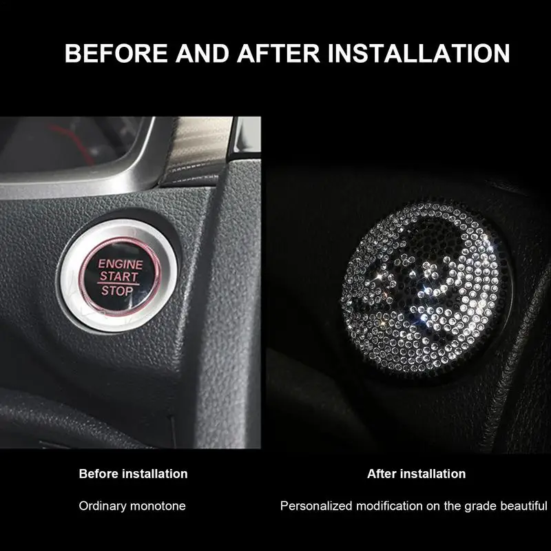 Push Start Button Cover Dazzling Charming Auto Interior Ignition Accessories Glitter Engine Push To Start Button Cover Shiny