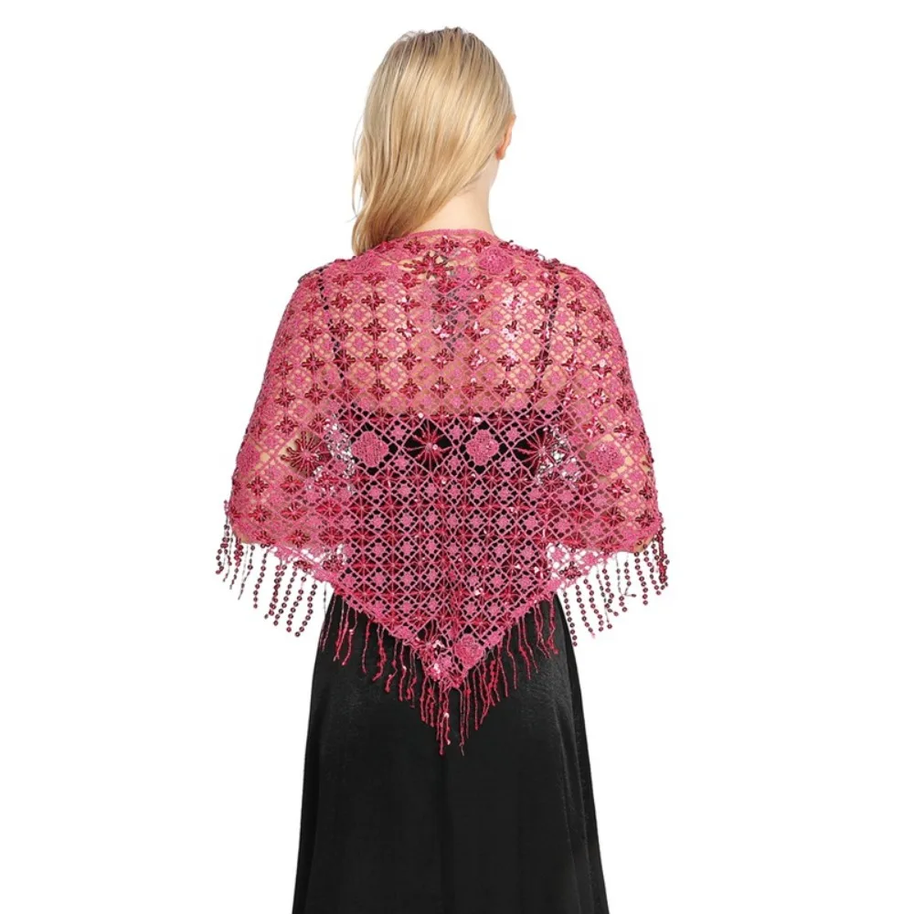 

Fashion Sequins Sequins Tassel Shawls Capes Hollow Out Triangle Shawl Dance Accessories Tassels Belly Dancing Scarf For Women