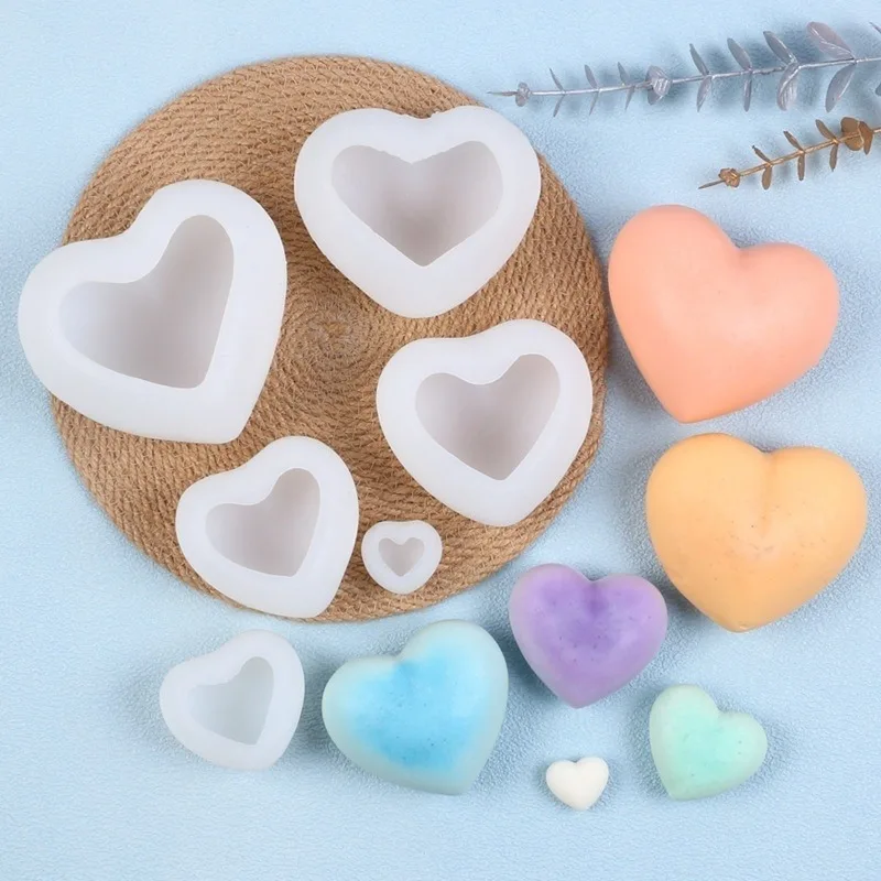 3D Love Heart Silicone Mould for DIY Valentine Car Scented Candle Squishy Ornament Chocolate Fondant Baking Home Decor Gift Tool