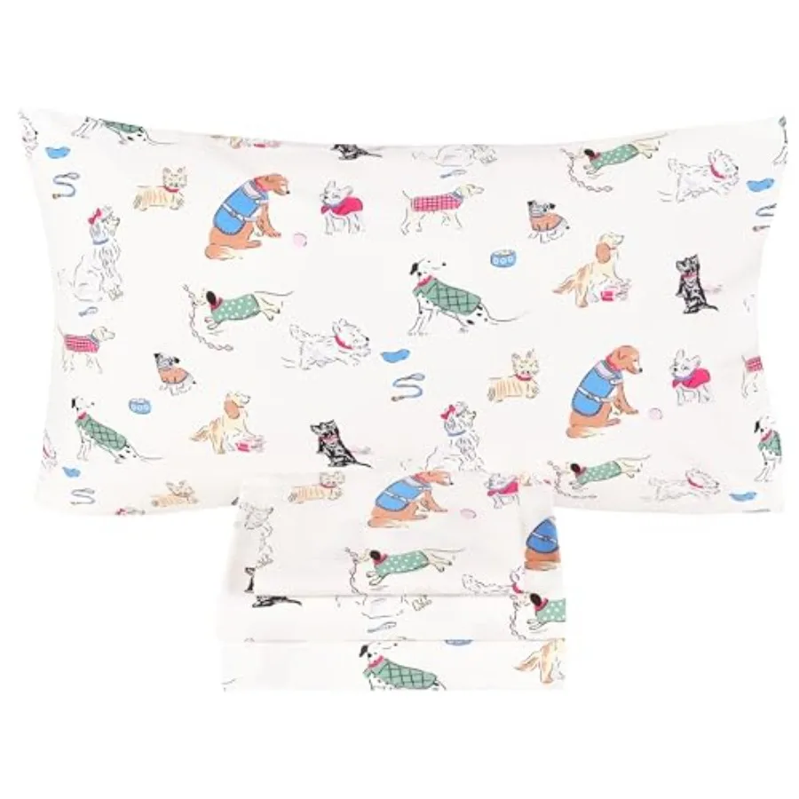 

Puppy Dog 100% Cotton 4 Pcs Bed Sheet Set Toddler Teen Flat Sheet and Fitted Sheet and Pillowcase Girls Boys Bedding Set