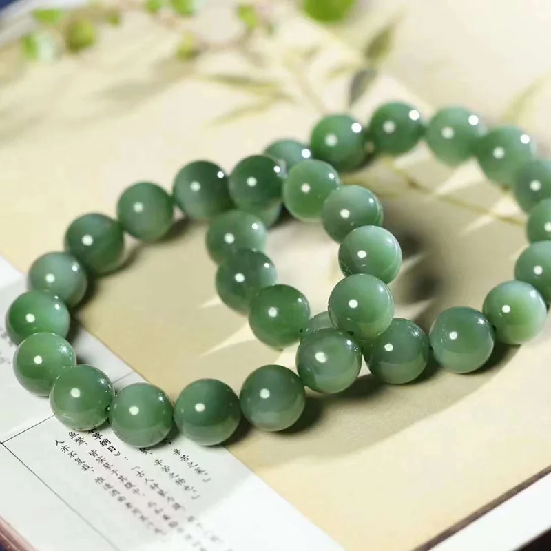 Natural Xinjiang Hetian Ice Cat Eye Beads round Jade Men's and Women's Bracelet