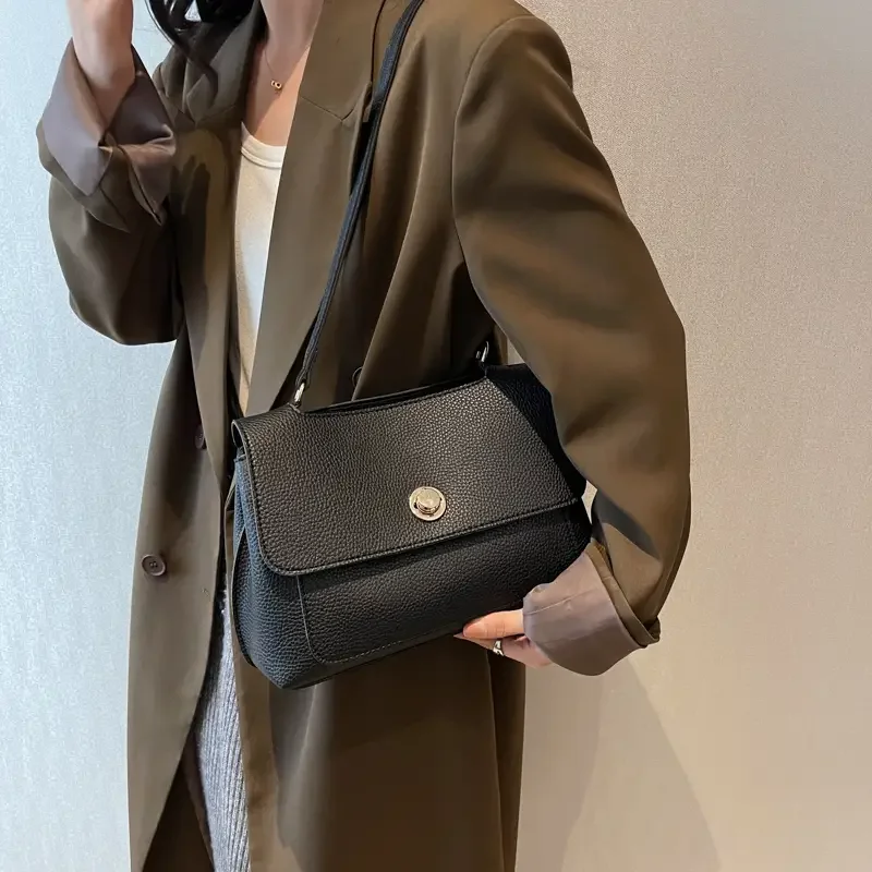 

Women's Solid Color Faux Leather Multi-layer Shoulder Bag