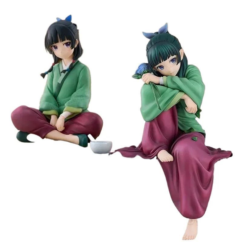 The Apothecary Diaries Maomao PVC-Figur - 9cm sitzend & 12cm auf Rosenbank Anime-Sammlerstück, grüne Tunika, rosa Hose, Deko für Fans