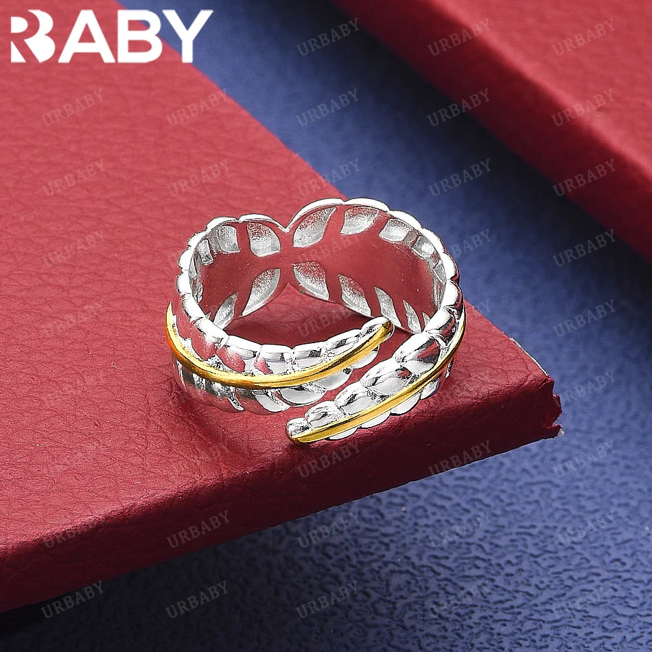 

URBABY 925 Sterling Silver Leaf Ring Fashion Jewelry Vintage Grace Charm Noble Party Birthday Gifts