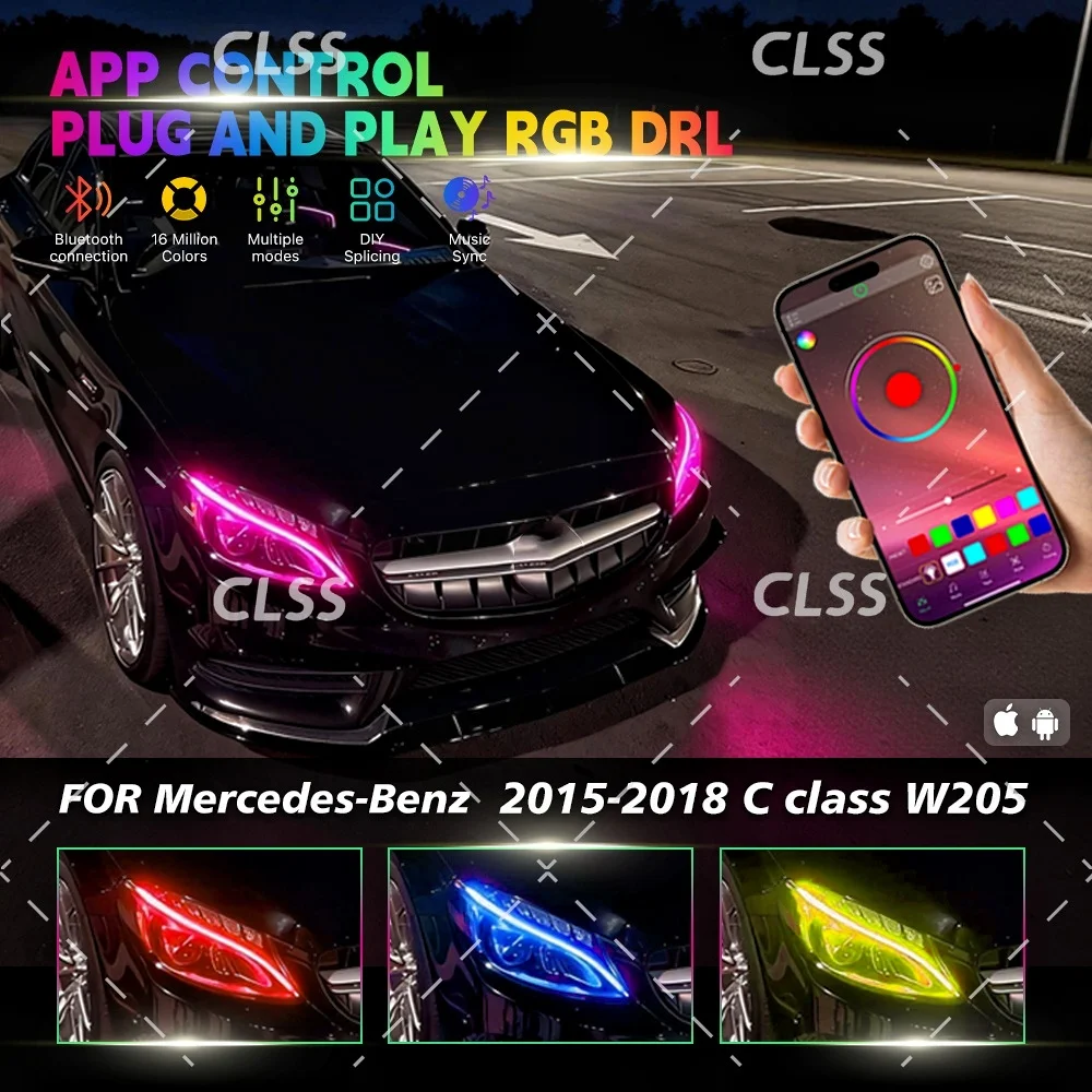 

RGB Multi-Color DRL LED Boards For Mercedes-Benz C Class W205 C217 C300 C180 C63 APP Control Daytime Running Light Plug n Play