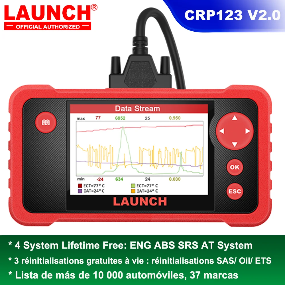 LAUNCH CRP123 V2.0 OBD2 Scanner ENG ABS SRS AT Système Outils de diagnostic de voiture SAS OIL ETS Réinitialisations Mise à jour gratuite à vie Lecteur de codes Prise en charge du scanner OBD Français