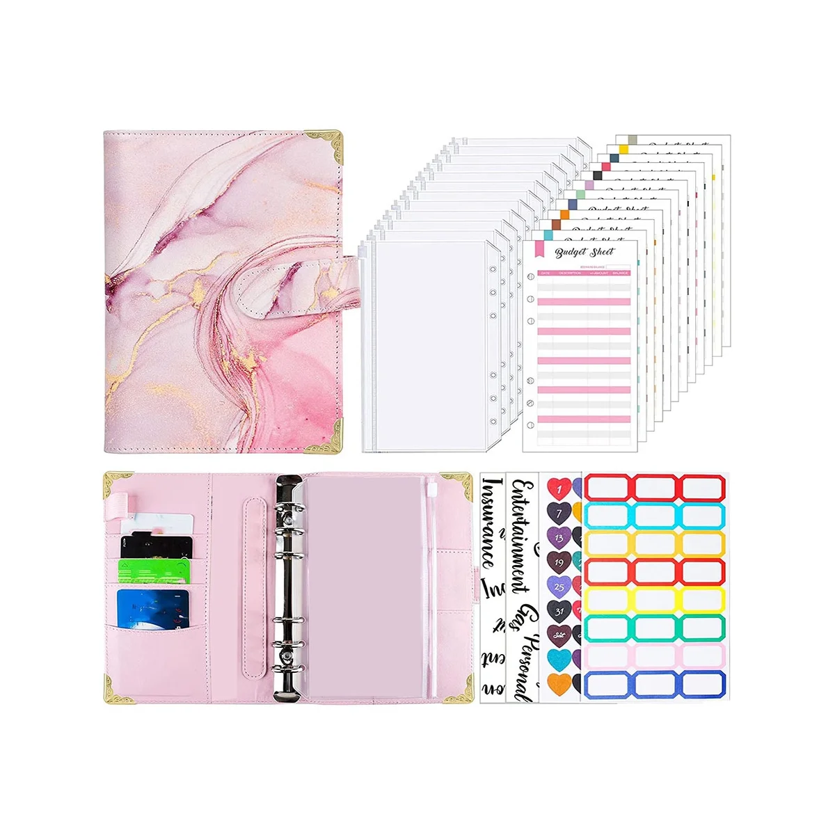 Cash Wallet Envelope System, Budget Binder with Zipper Envelopes, for Cash Budgeting Card Storage Funding Plan