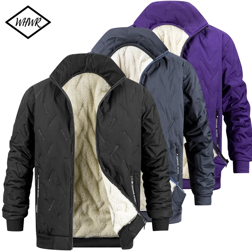 

Мужская зимняя утолщенная куртка на молнии с текстурой, стильная теплая верхняя одежда, ветрозащитная толстая повседневная куртка с воротником-стойкой, винтажная уличная одежда