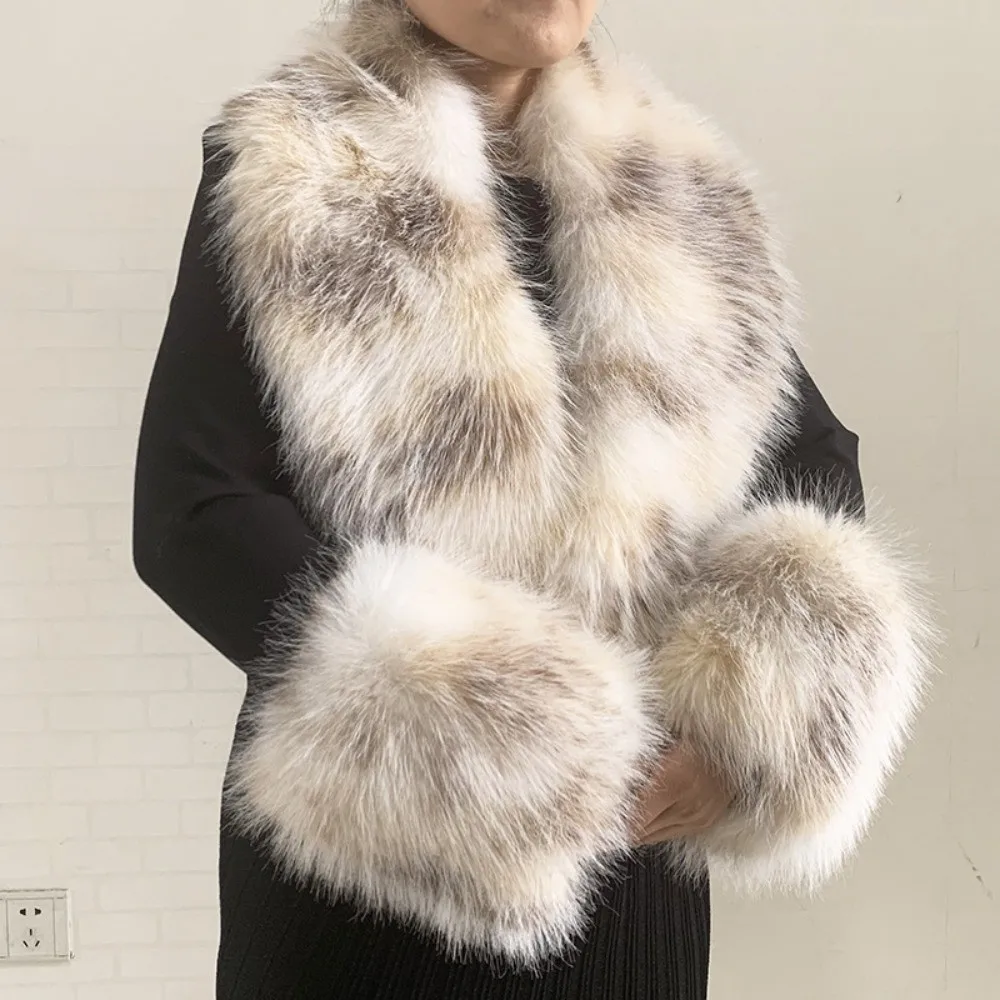 Large Size Faux Fur Collar Set V Shape Oversized Shawl Collar Wrap Thick Warm Detachable Fur Trim Accessories For Women Winter