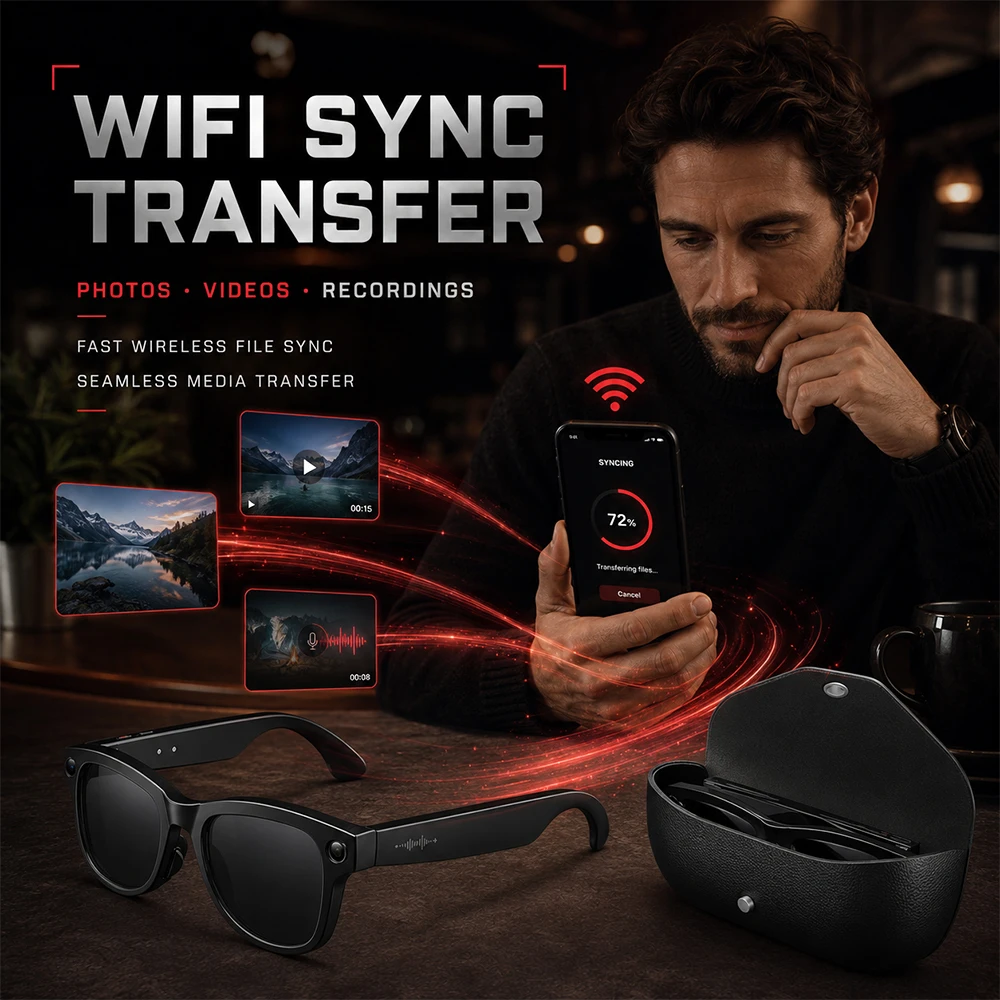 8MP Camera Smart Glasses 1200P HD EIS Stabilization 1400mAh Charging Case WiFi Transfer Photo Voice Recorder Wearable Glasses view 4