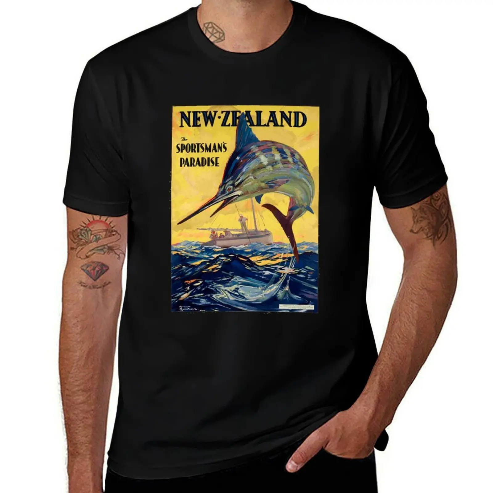 

New Zealand Fishing Print T-Shirt t shirts for man slim fit mens graphic t shirts T-Shirt