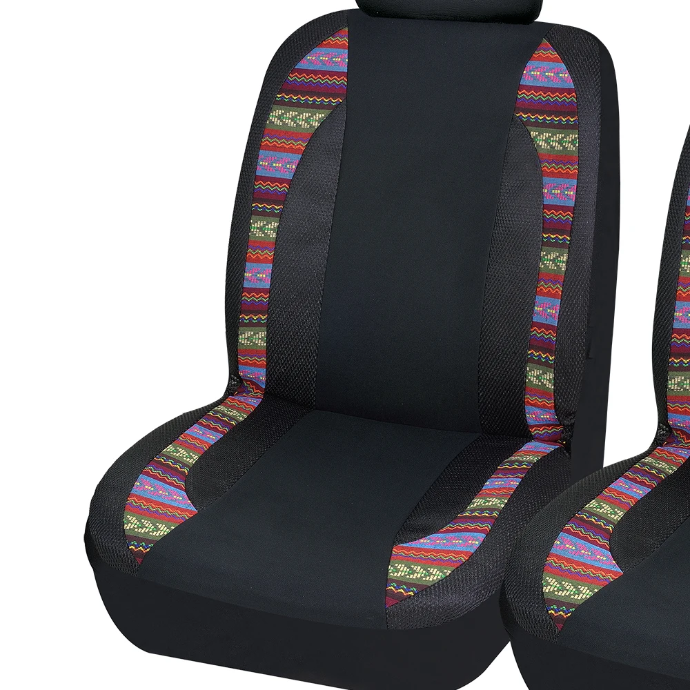 AUTO PLUS Universal Breathable Mesh And Colorful Linen Stitched Polyester Fabric Car Seat Covers Set Seat Cushion Protector