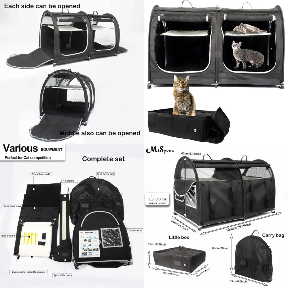 

Складная переноска для кошек с дорожной сумкой, гамаками, ковриками и ковриком для мусора для поездок на автомобиле и шоу