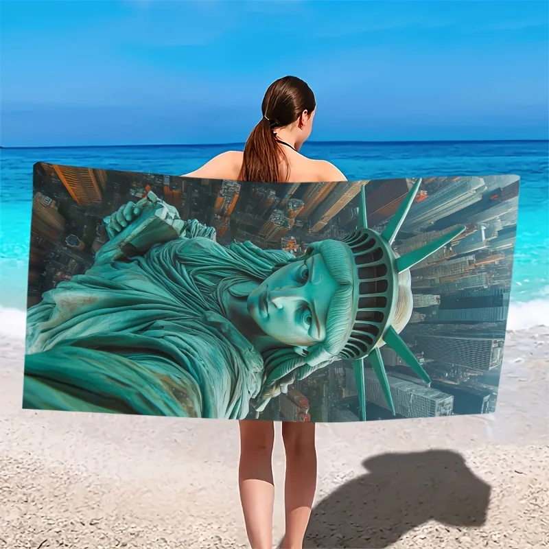 Statue of Liberty Selfie Idea polyester microfiber beach towel is highly absorbent, suitable for swimming and beach outings