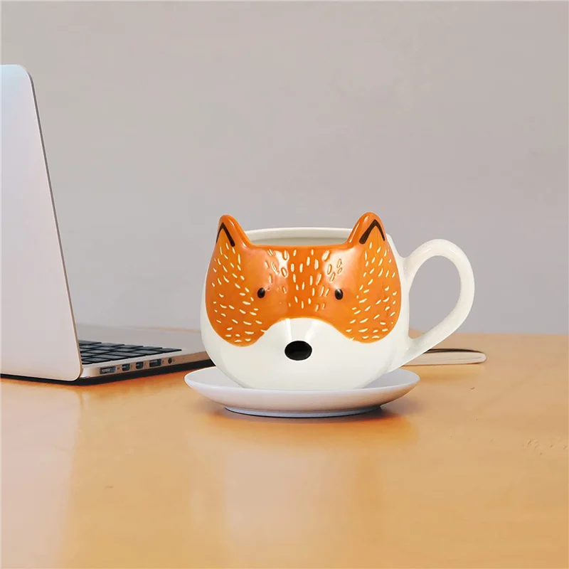 

【Flash Deal】2X Coffee Cup Cartoon Fox Shaped Cup Animal Pattern Home Kitchen Office Juice Milk Cup