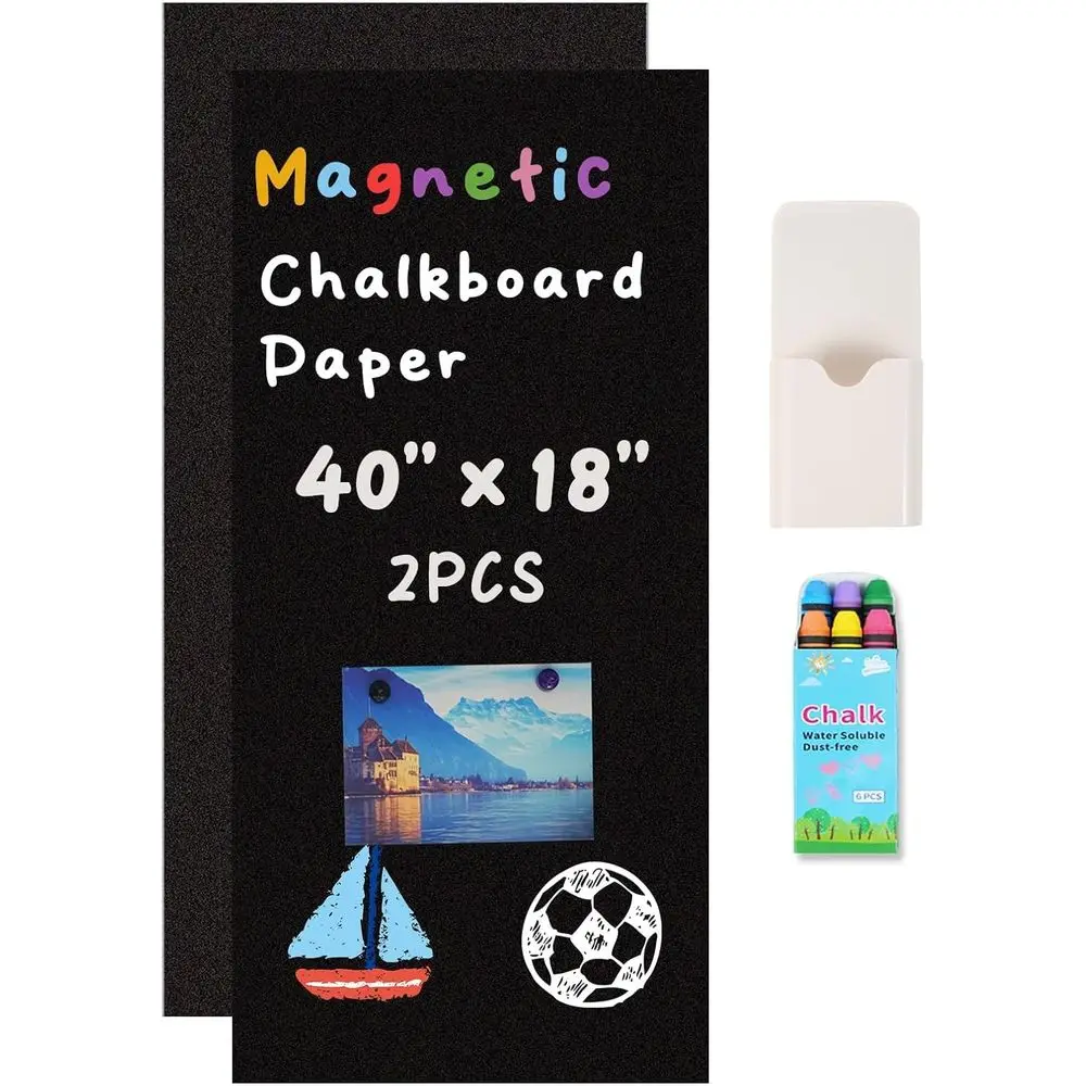 

Набор из 2 магнитных досок для письма мелом, 40 x 18 дюймов - самоклеящиеся настенные доски для дома или школы