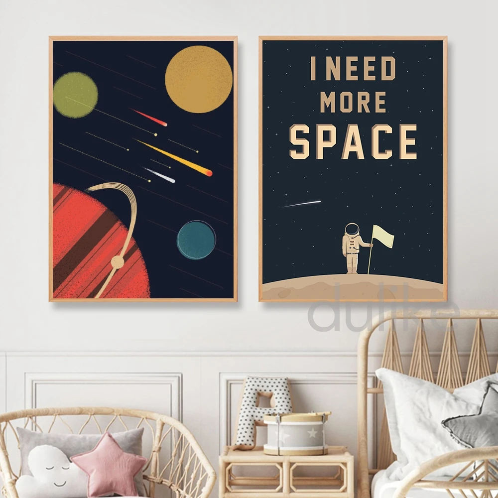 Space Themed Nursery Wall Art Prints Be Brave & Be Kind Quotes Canvas Posters Painting Baby Boy Gift Kids Room Wall Decoration