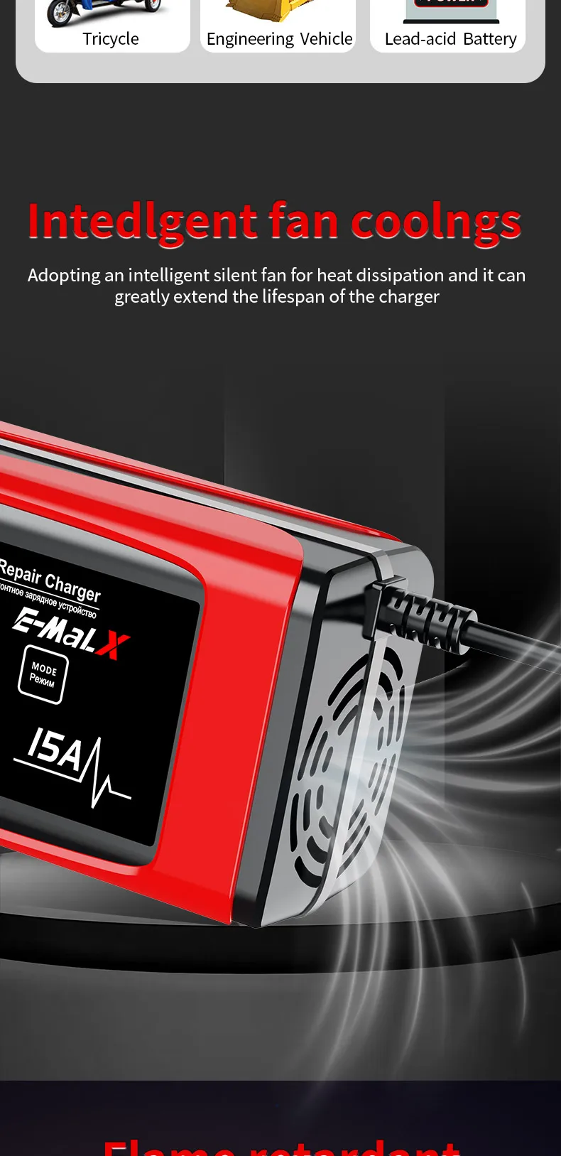 12V 15A Smart Auto Batterie Ladegerät 14,6V 15A Elektrische Motorräder Ladegerät Für Lifepo4 Blei Säure AGM GEL PB Lithium-Batterie Reparatur – Detail 17