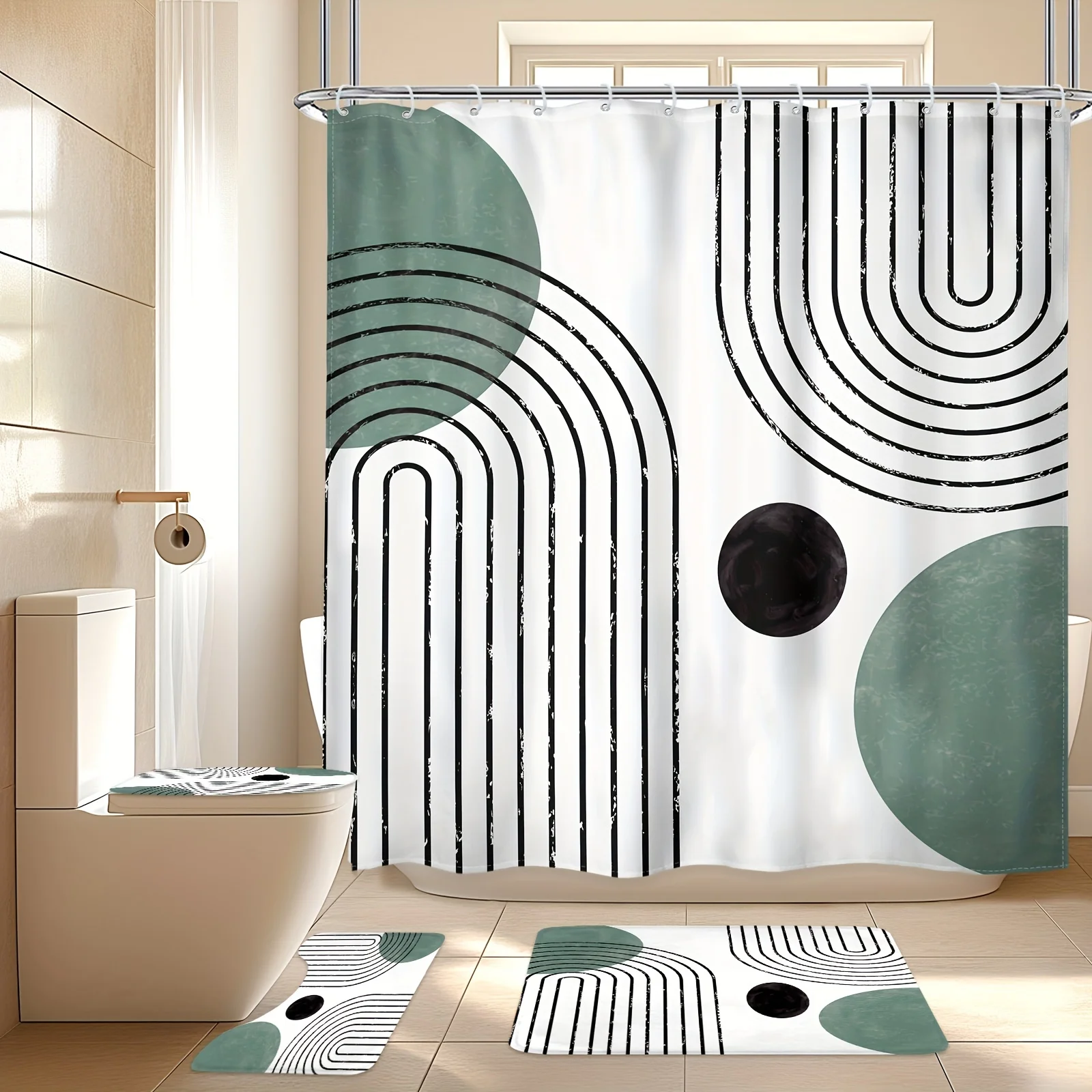 

Набор из 4 предметов, арочная круглая простая геометрическая художественная эстетическая занавеска для душа, нескользящий коврик, U-образный коврик