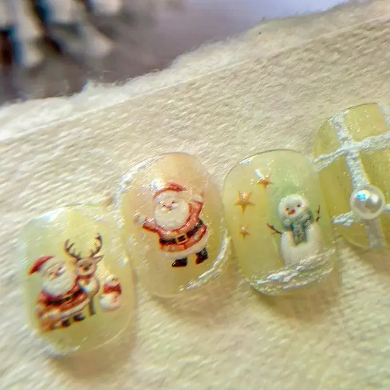 สติกเกอร์ติดเล็บลายคริสต์มาส ลายเกล็ดหิมะนูน 3 มิติ ต้นคริสต์มาส ซานตาคลอส กวางเรนเดียร์ มนุษย์หิมะ การ์ตูน สติกเกอร์ติดเล็บตกแต่งเล็บ