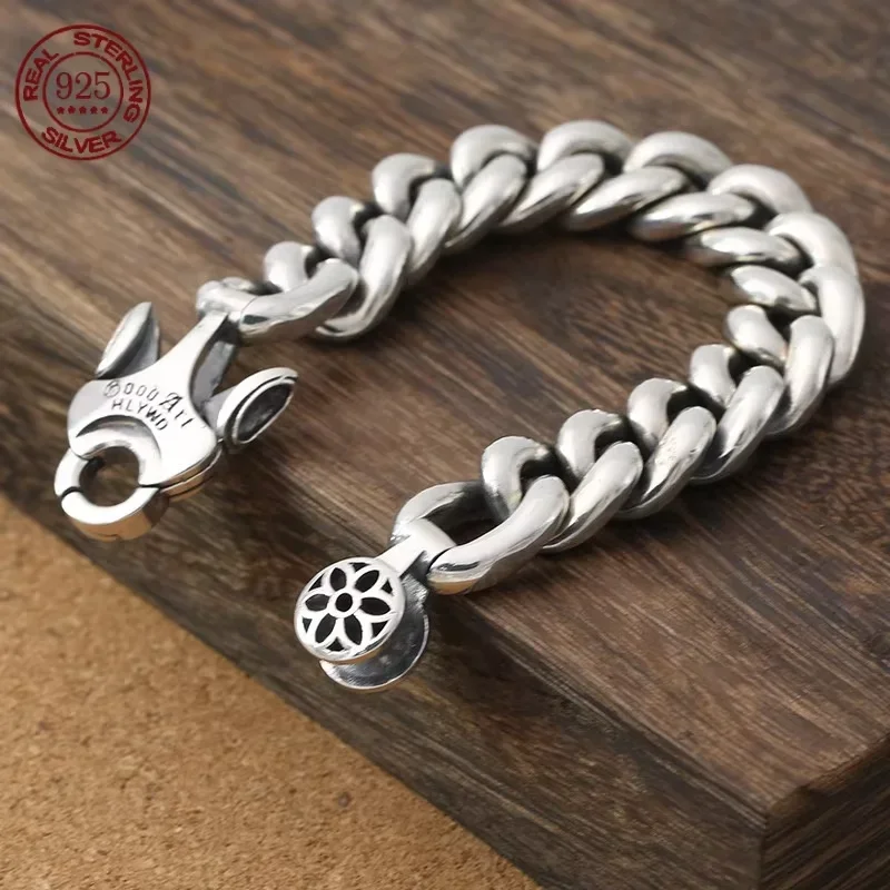 Punk style heavy 925 silver bracelet men's personality hipster accessories nightclub bullying glossy King Kong pestle bracelet