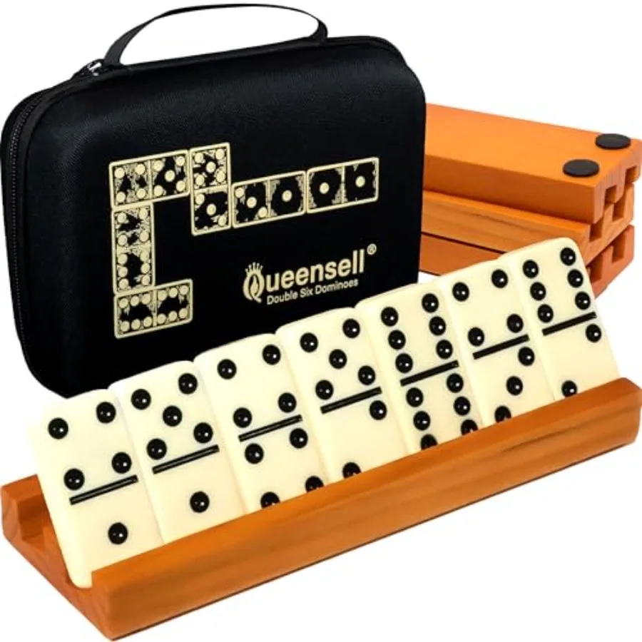 

Dominos Set for Adults with 4 Domino Racks - Double 6 Dominoes Set with Domino Holder, Classic Board Games for and Adults - Dou