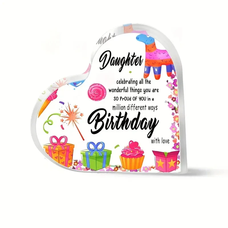 

Gifts Box Animal Print Acrylic Heart Plaque Birthday Anniversary Party Gift for Living Room Offices Kitchen Keepsake Desk Decor