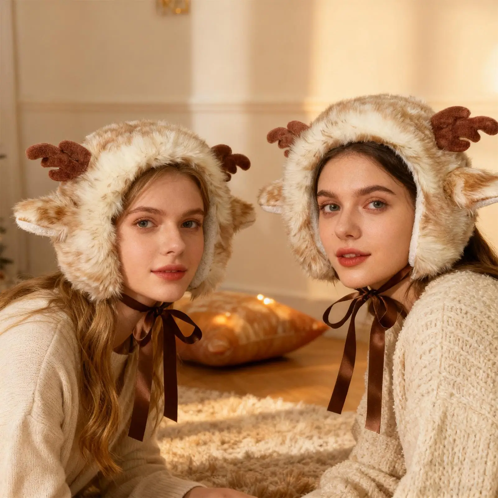 

Наушники на зиму для женщин, теплая шапка с животным дизайном, регулируемый ремешок, пушистые наушники для женщин и девочек, холодная погода, снег, уличный