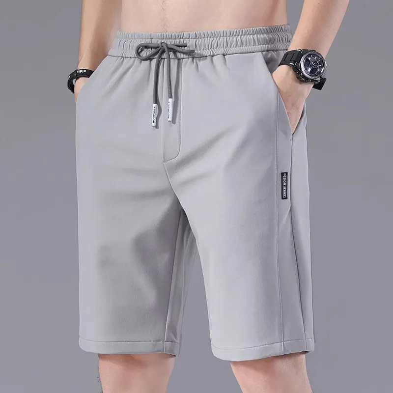 IJszijde herenorts dunne elastische Qui Dry rechte pijpen groot formaat jeugd mid-dij zomer casual broek pure kleur