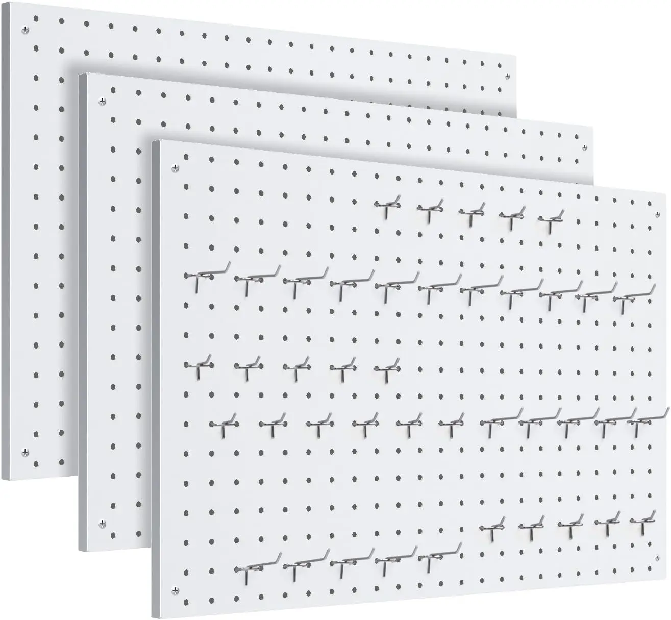 

Metal Pegboard Panels 3 Pack, Heavy Duty White Pegboards 24x16 with Frame and Hooks for Garage Tool Storage, Wall Organizer for