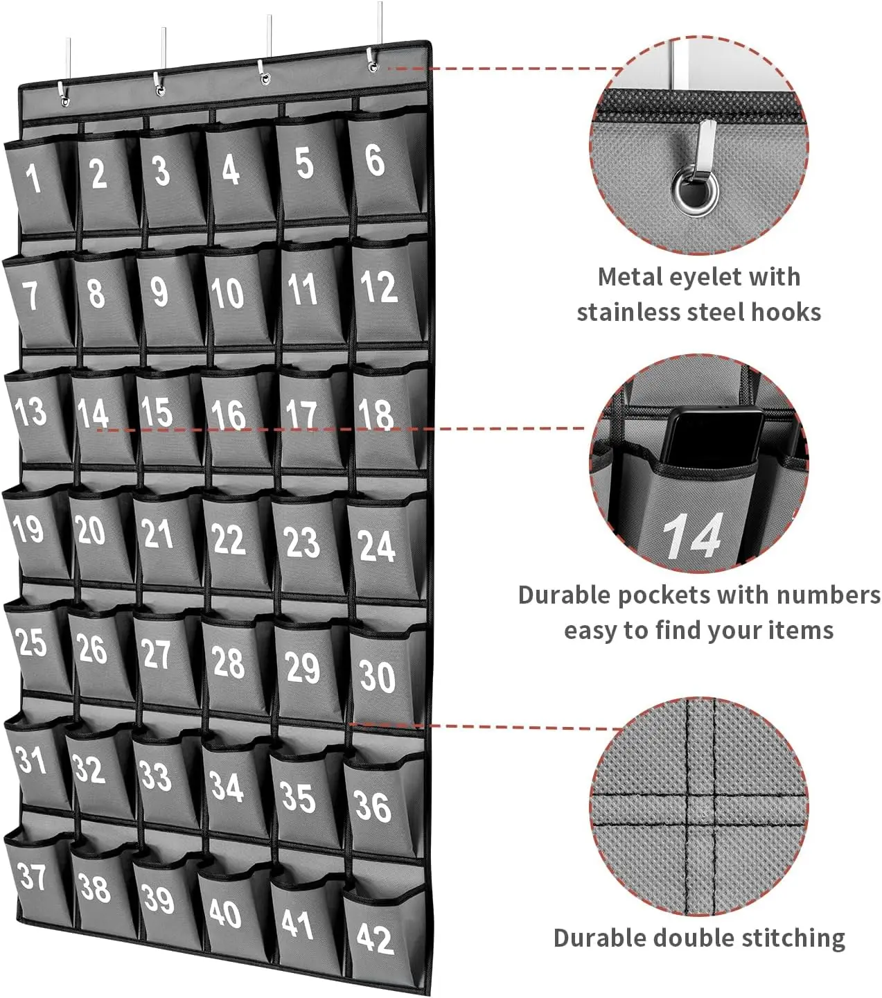 42 Pockets Numbered Classroom Pocket Chart for Cell Phones Hanging Pocket Chart Storage for Classroom Phone Calculator Holder